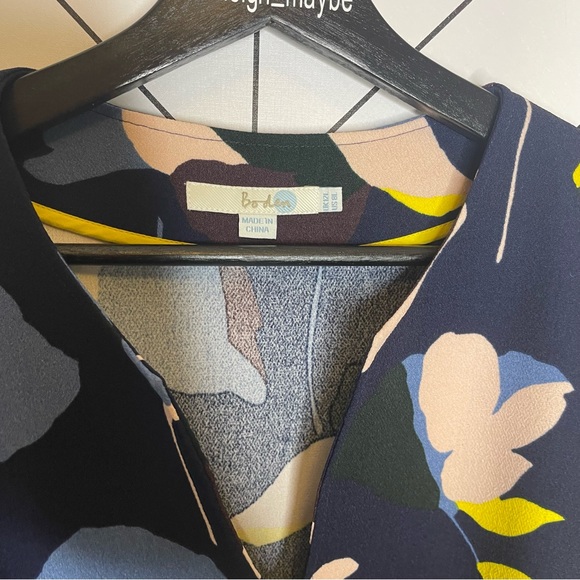 Boden | Easy Notch Floral Shift Dress 3/4 Sleeve Navy Size 8 Long - Picture 3 of 8